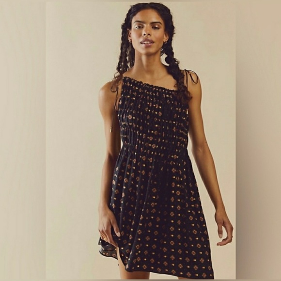 Free People Clementina Mini Dress Black Combo XS $128 - Picture 1 of 3
